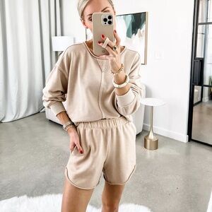 Aerie Beach Party Cropped Crewneck Beige